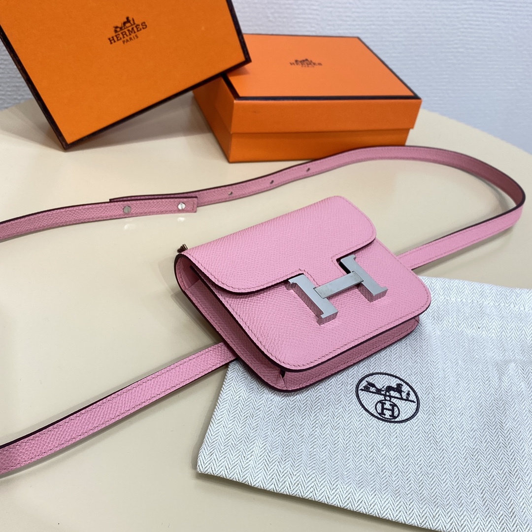 Hermes Constance Slim Wallet Belt Bag In Rose Confetti Epsom Leather